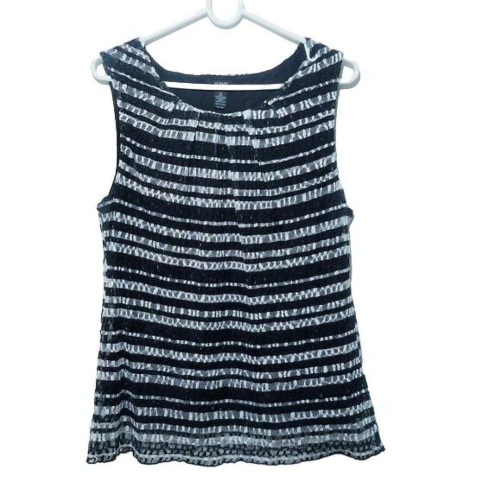 Alfani Womens Plus Black White Striped Sleeveless Lace Career Blouse Size 0X